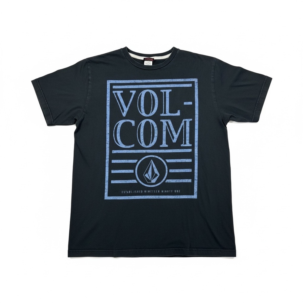 Volcom Black Tee with Blue Box Logo Large Y2K Streetwear